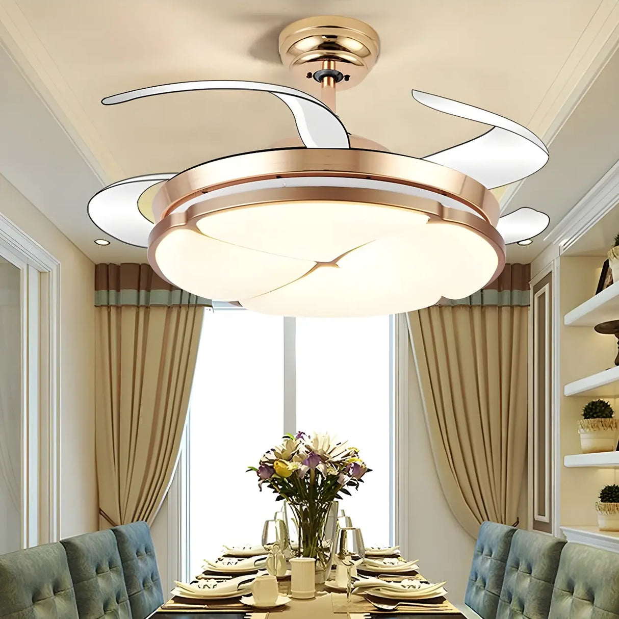 Modern Round Drum Shape White LED Ceiling Fan Light Image - 4