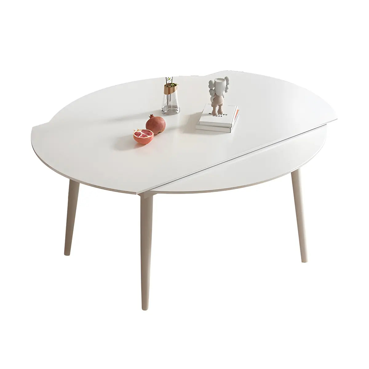 Modern Round Extendable Stone Dining Table White Drop Leaf Image - 10