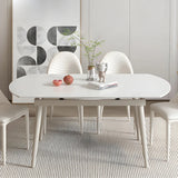 Modern Round Extendable Stone Dining Table White Drop Leaf Image - 11