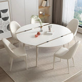 Modern Round Extendable Stone Dining Table White Drop Leaf Image - 13