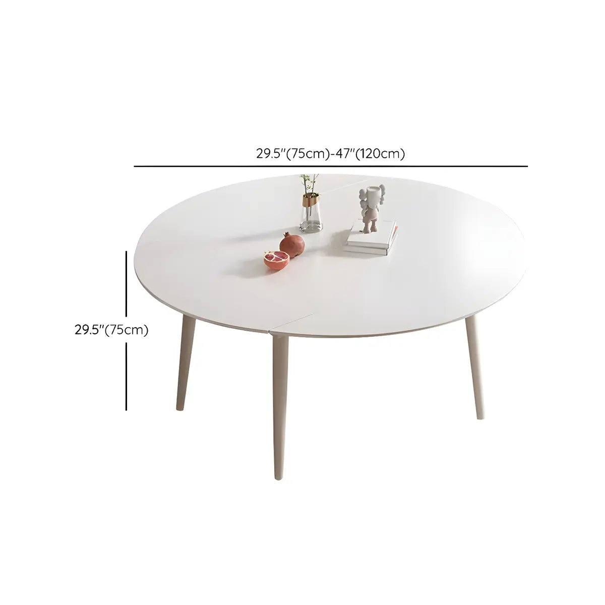 Modern Round Extendable Stone Dining Table White Drop Leaf 