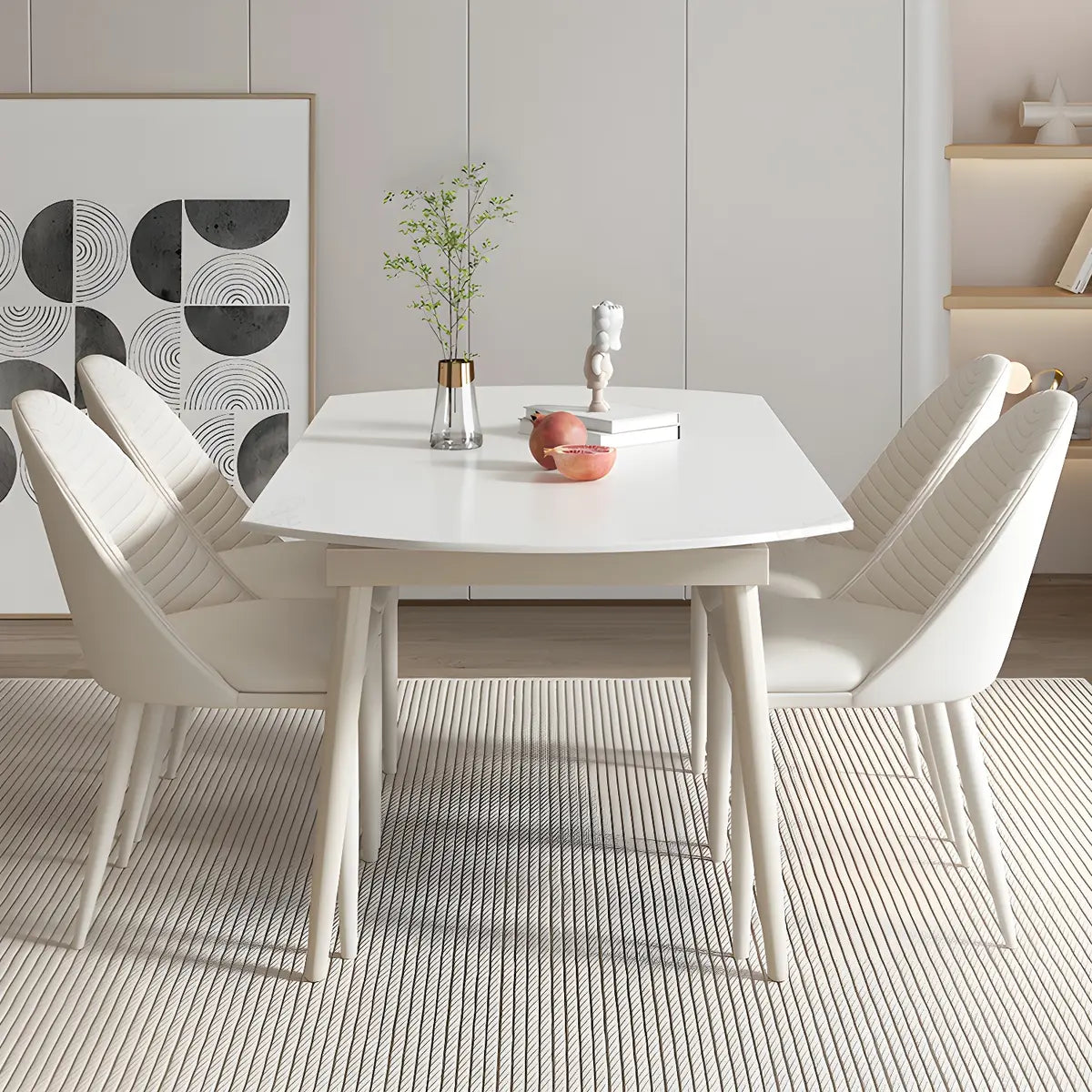 Modern Round Extendable Stone Dining Table White Drop Leaf Image - 2