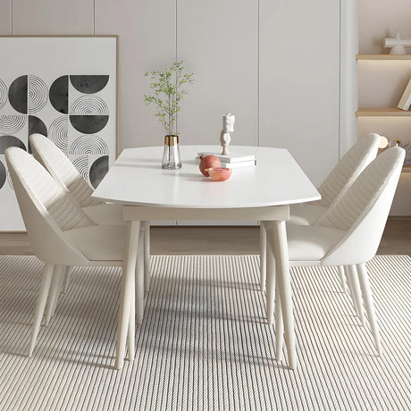 Modern Round Extendable Stone Dining Table White Drop Leaf Image - 2