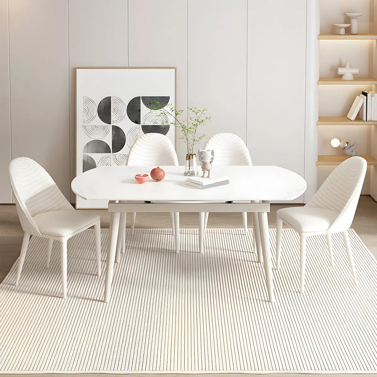 Modern Round Extendable Stone Dining Table White Drop Leaf Image - 3