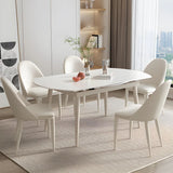 Modern Round Extendable Stone Dining Table White Drop Leaf Image - 4