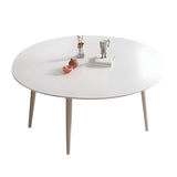 Modern Round Extendable Stone Dining Table White Drop Leaf Image - 5