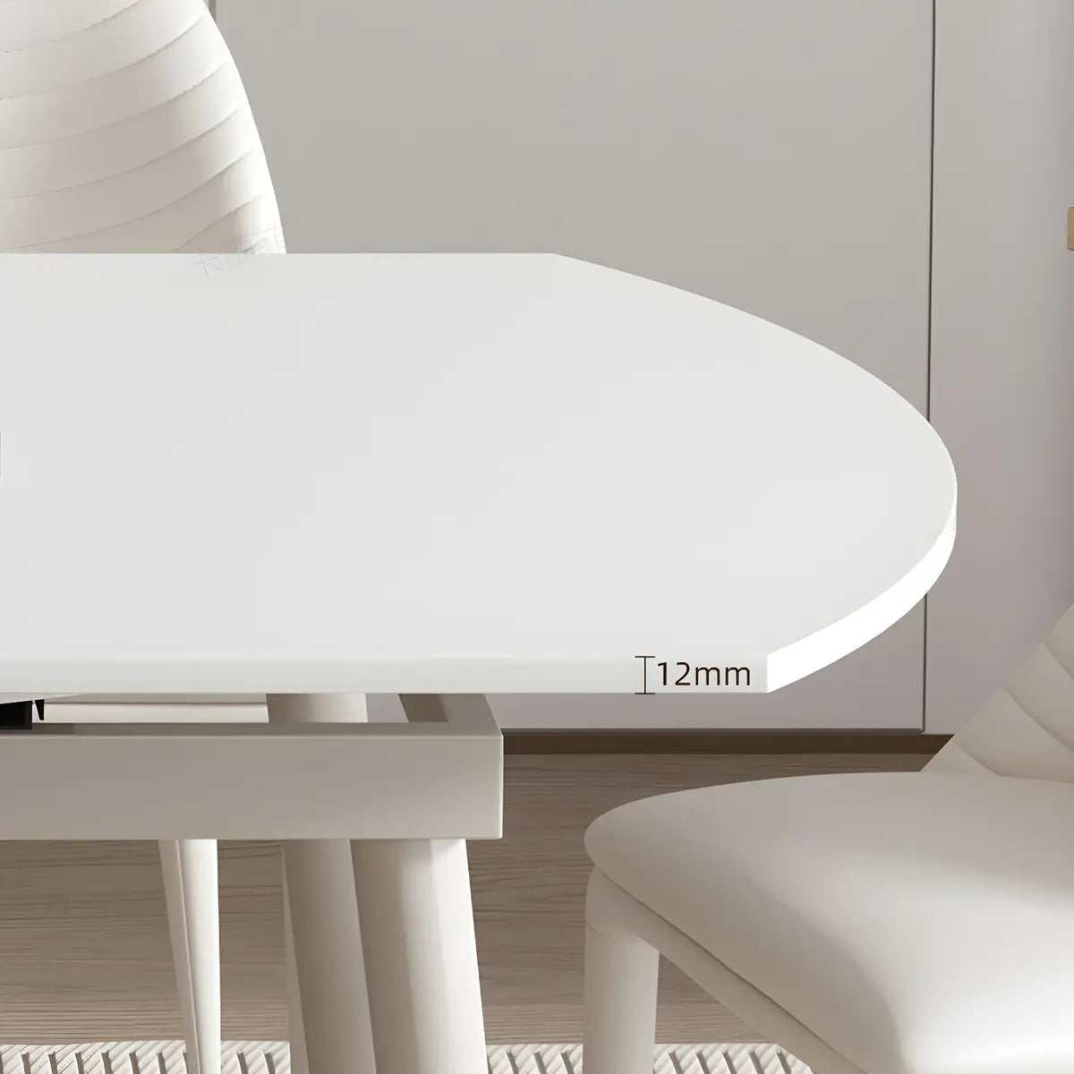 Modern Round Extendable Stone Dining Table White Drop Leaf Image - 7