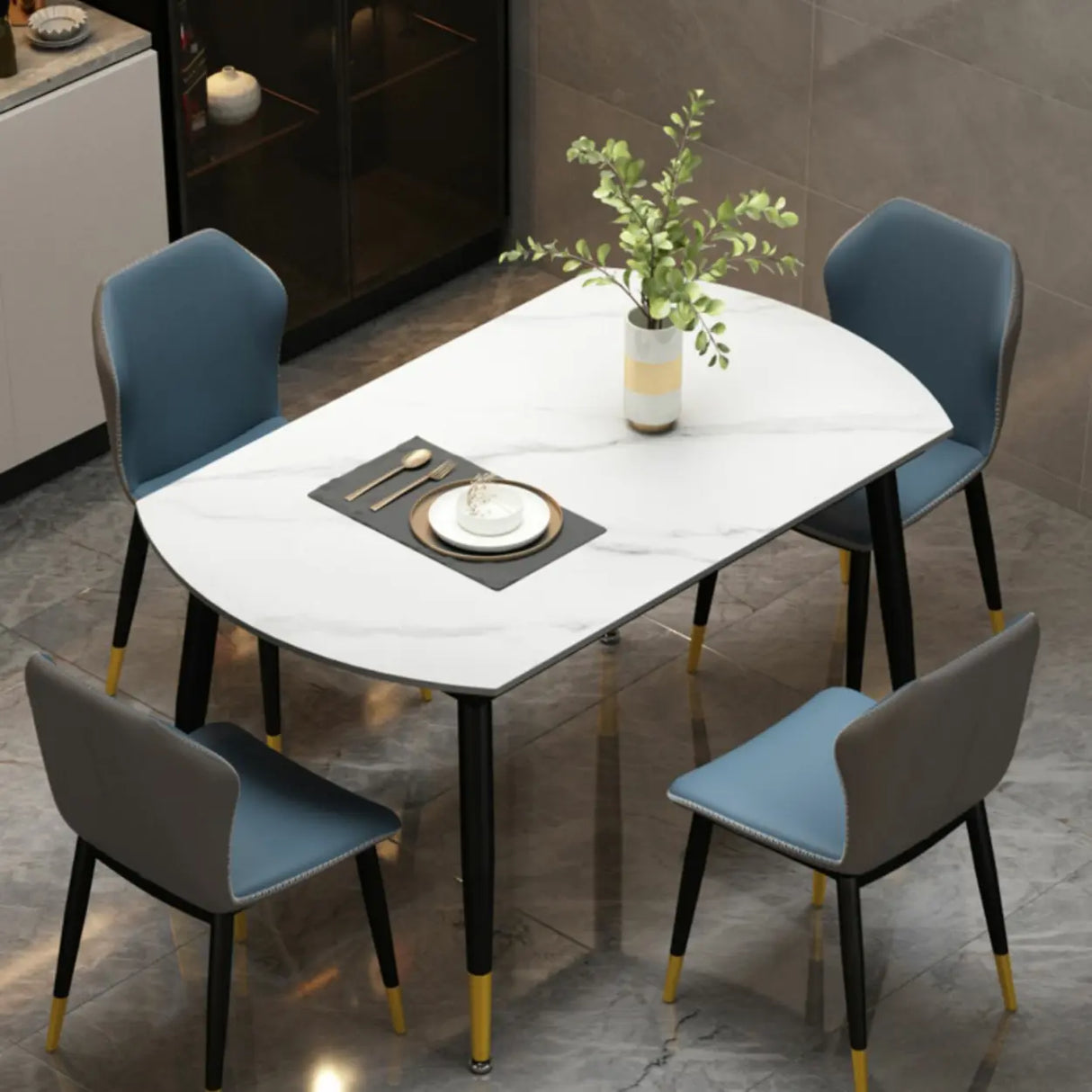 Modern Round Extendable Stone Marble Dining Table Image - 11