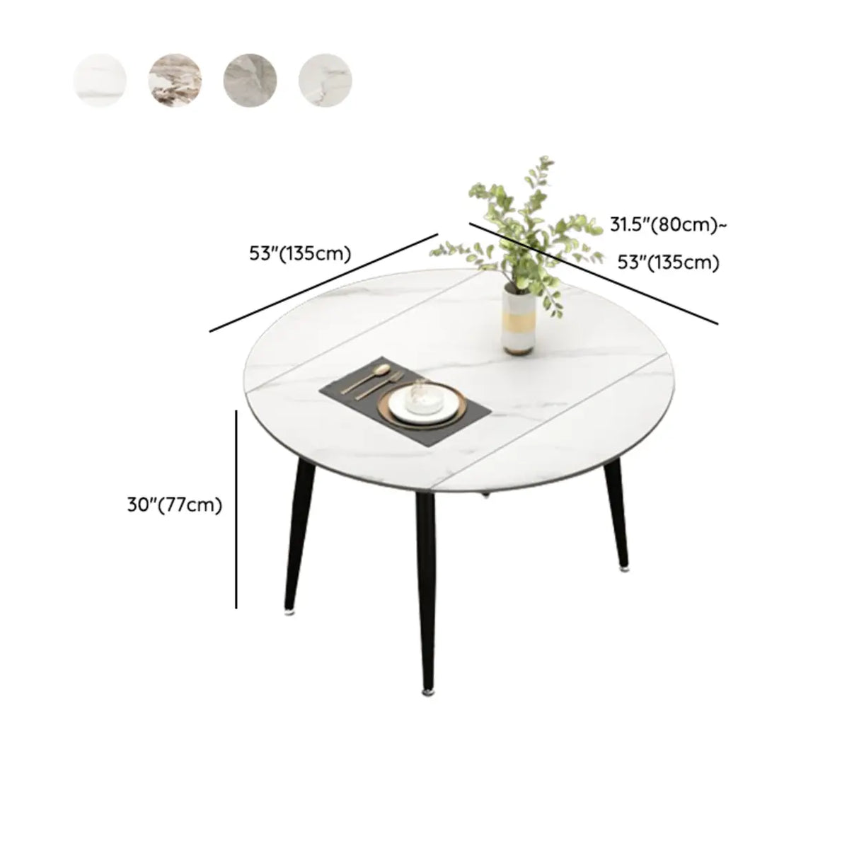 Modern Round Extendable Stone Marble Dining Table Image - 13