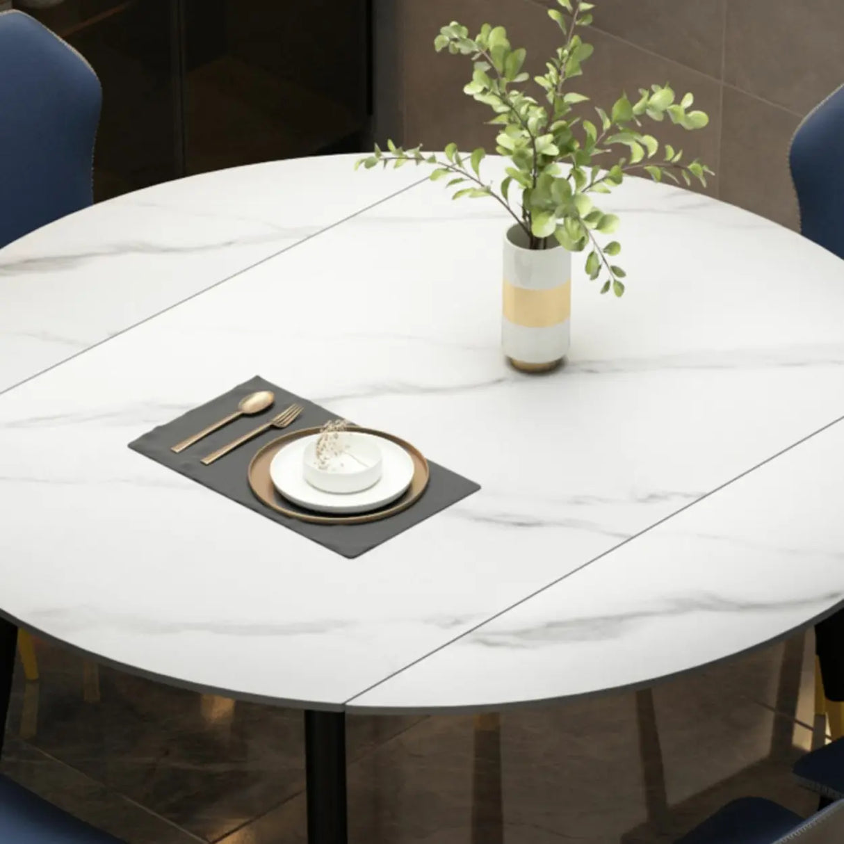 Modern Round Extendable Stone Marble Dining Table Image - 8