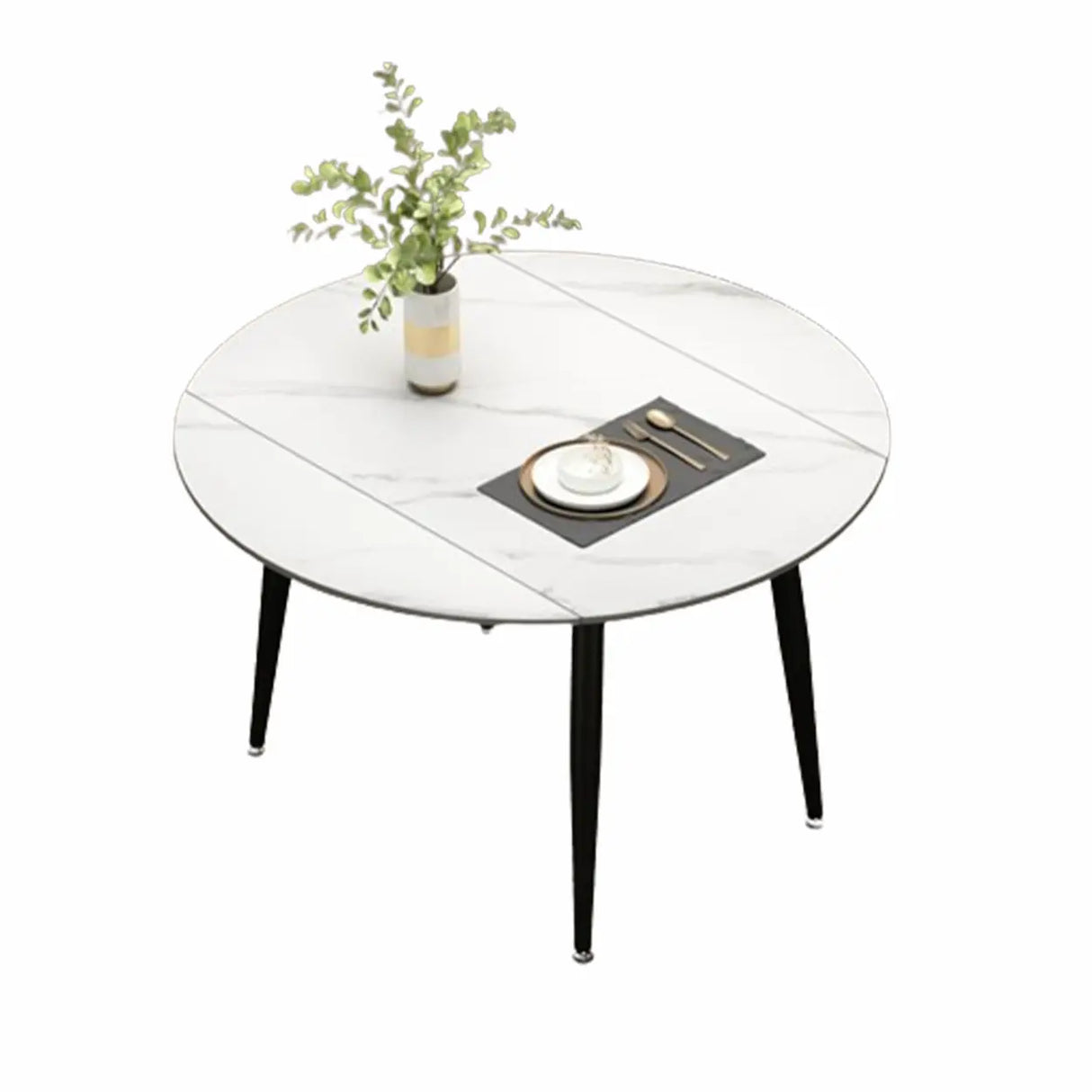 Modern Round Extendable Stone Marble Dining Table Image - 9