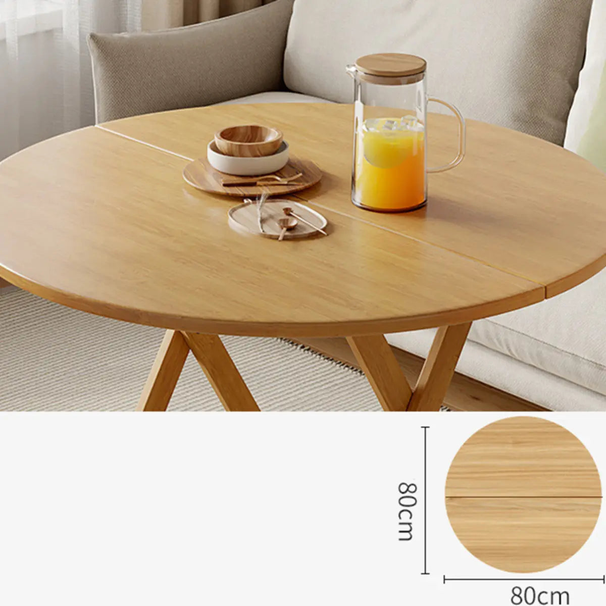 Modern Round Folding Wood Dining Table Natural Finish Image - 3