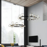 Modern Round Glass Ball Dining Room Black Chandelier Image - 4