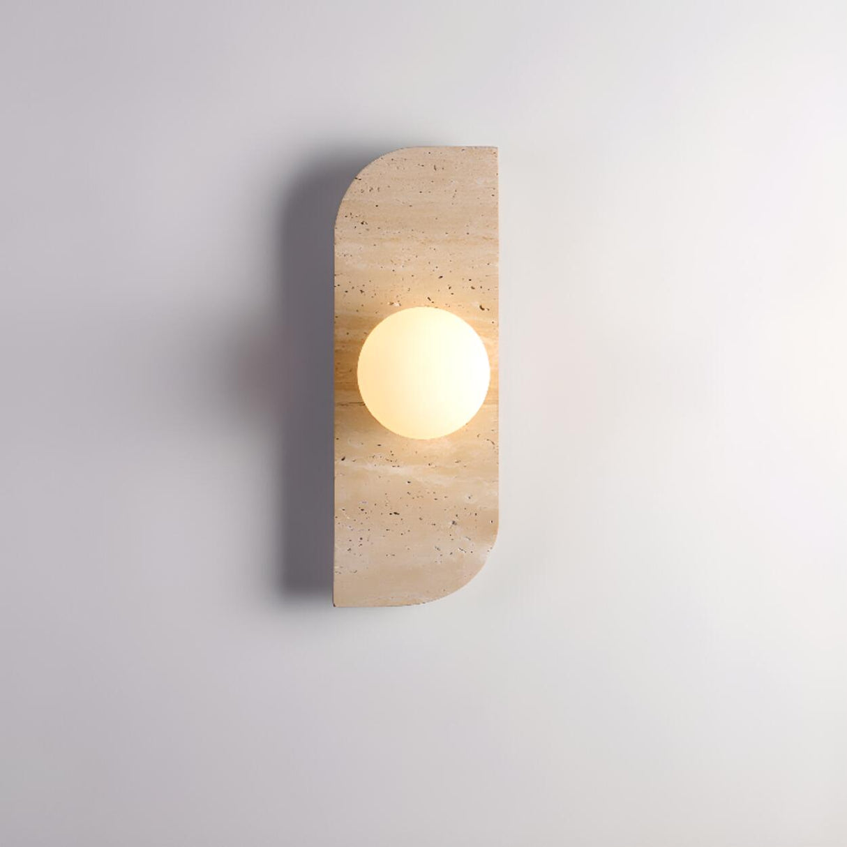 Modern Round Glass Beige Stone Fixture Wall Sconce Image - 2