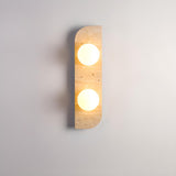 Modern Round Glass Beige Stone Fixture Wall Sconce Image - 3