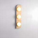 Modern Round Glass Beige Stone Fixture Wall Sconce Image - 5