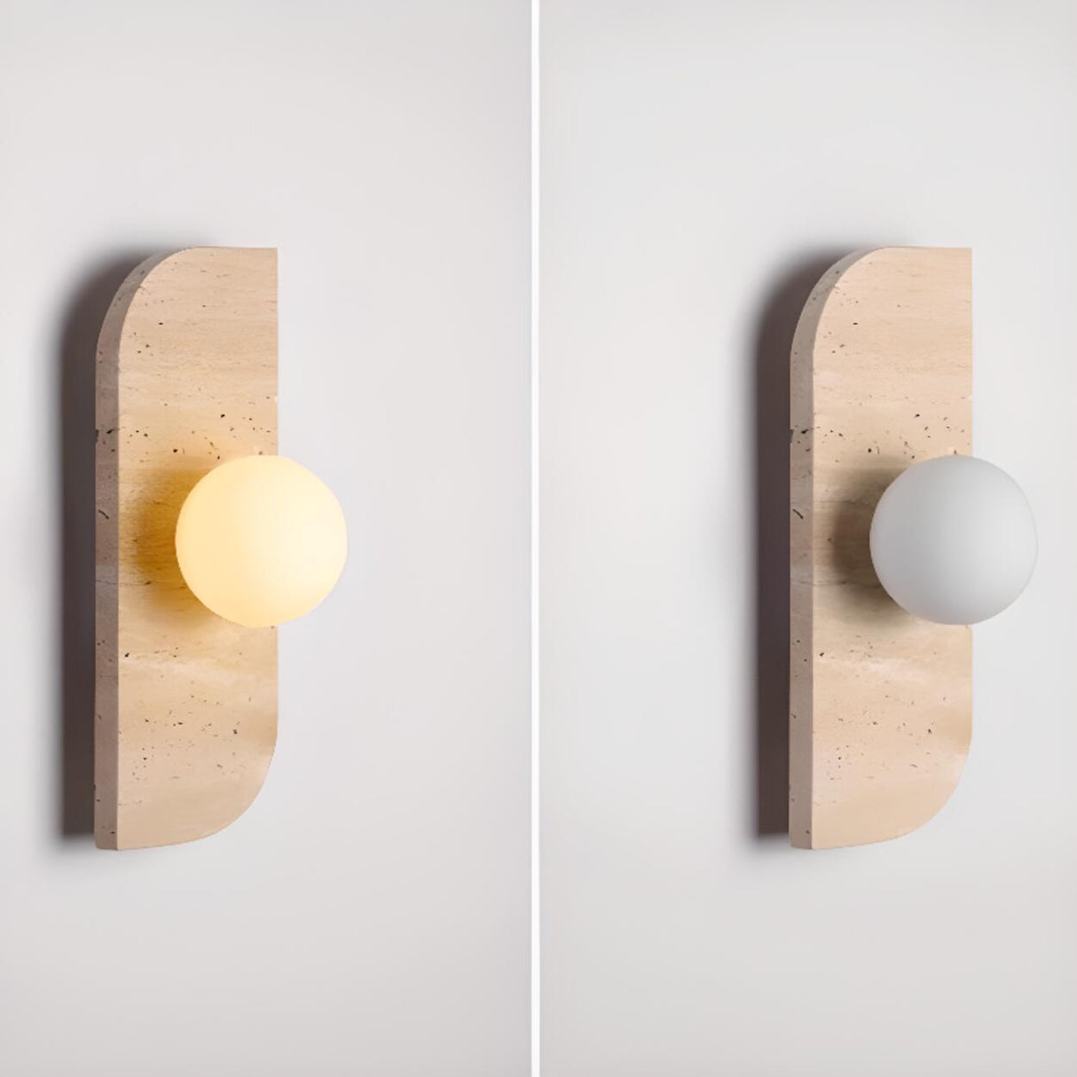 Modern Round Glass Beige Stone Fixture Wall Sconce Image - 8