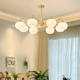 Modern Round Glass Ceiling Light Gold 8-Bulb Chandelier Image - 1