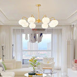 Modern Round Glass Ceiling Light Gold 8-Bulb Chandelier Image - 12