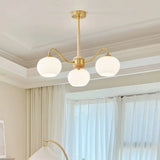 Modern Round Glass Ceiling Light Gold 8-Bulb Chandelier Image - 7