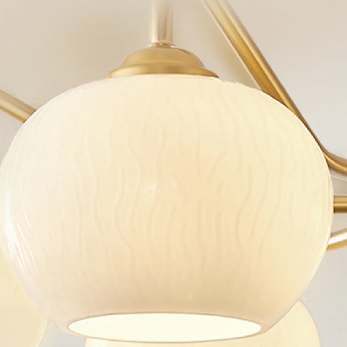 Modern Round Glass Ceiling Light Gold 8-Bulb Chandelier Image - 9