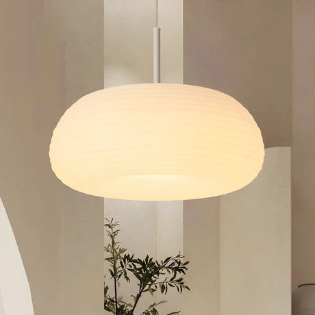 Modern Round Glass Pendant Light Dining Room White Image - 1