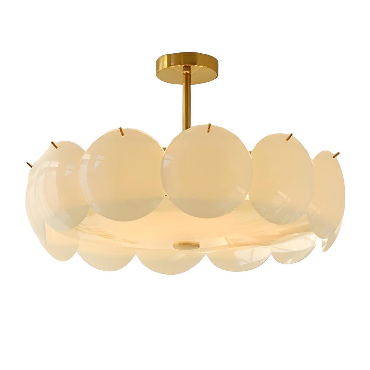 Modern Round Gold Glass Semi-Flush Ceiling Light Image - 10