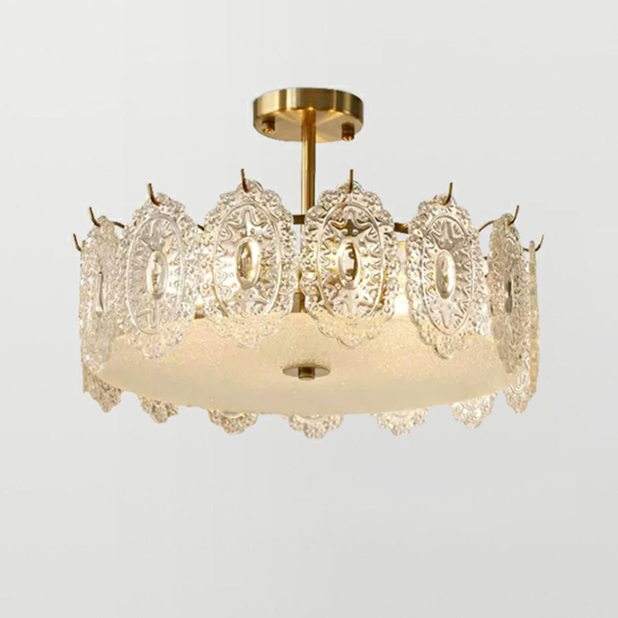 Modern Round Gold Glass Semi-Flush Ceiling Light Image - 11