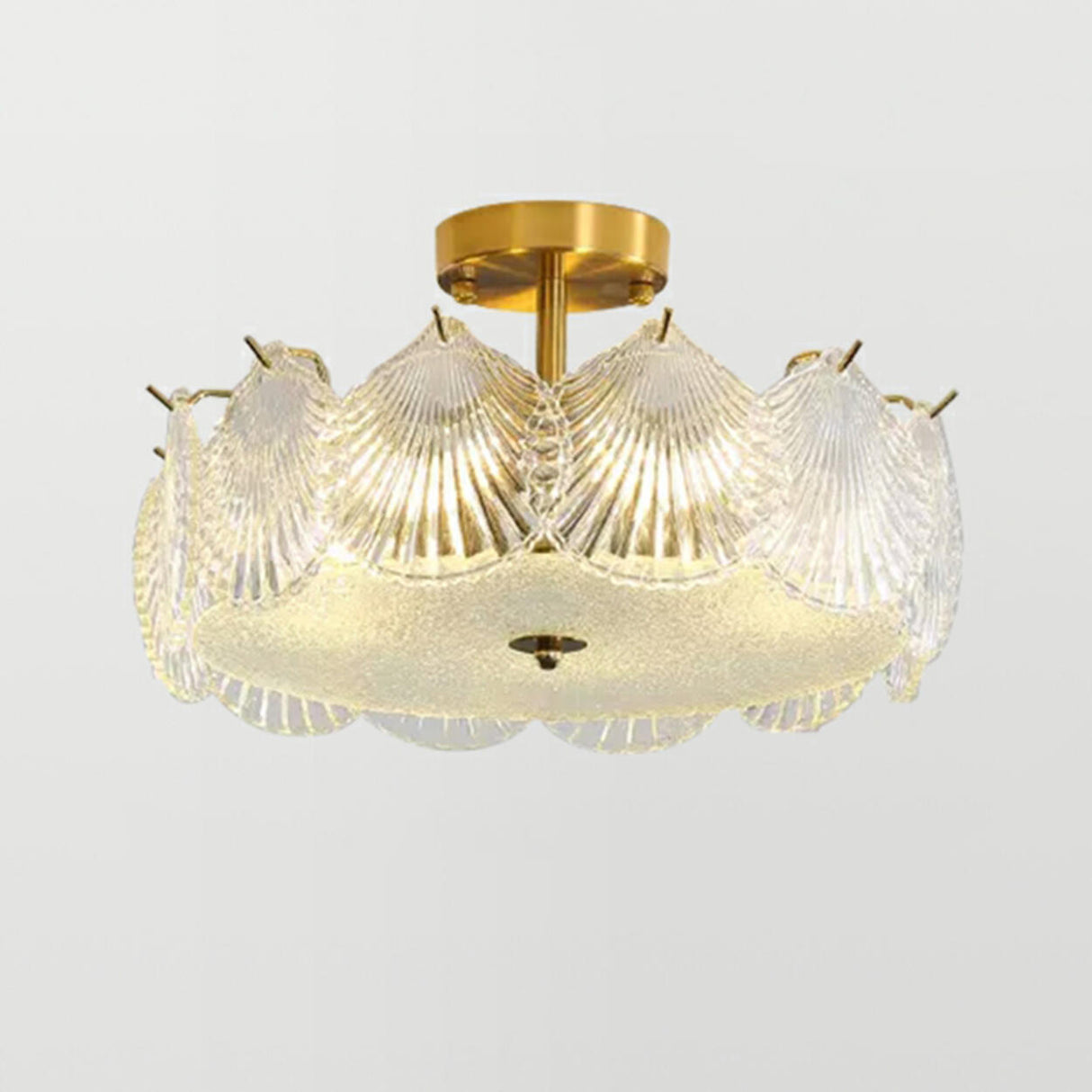 Modern Round Gold Glass Semi-Flush Ceiling Light Image - 14