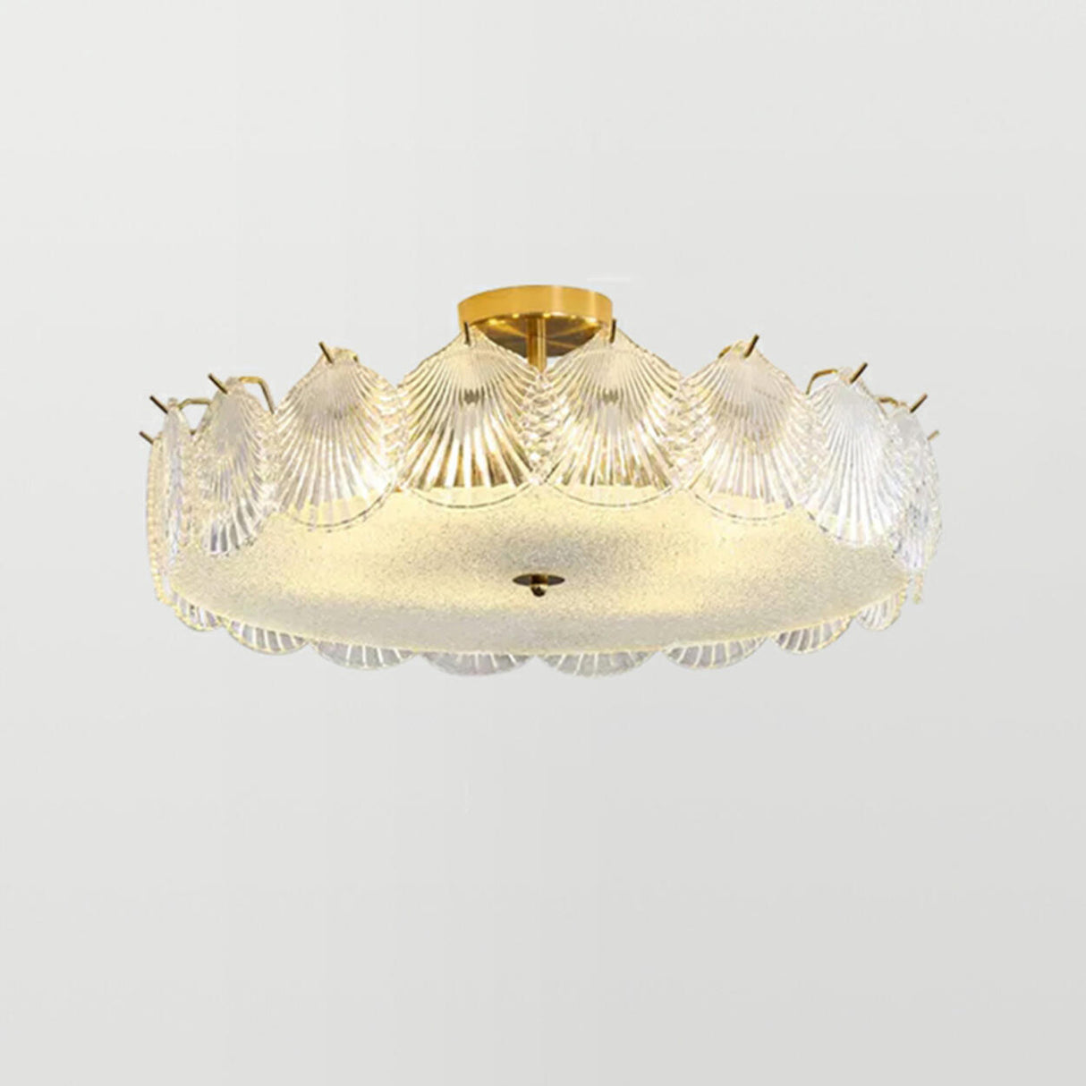 Modern Round Gold Glass Semi-Flush Ceiling Light Image - 15