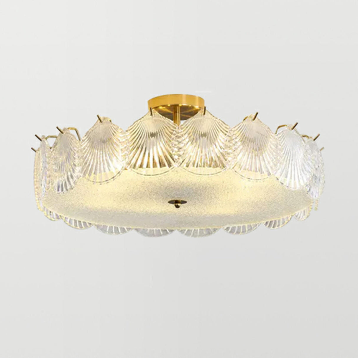 Modern Round Gold Glass Semi-Flush Ceiling Light Image - 18