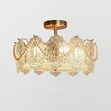 Modern Round Gold Glass Semi-Flush Ceiling Light Image - 2