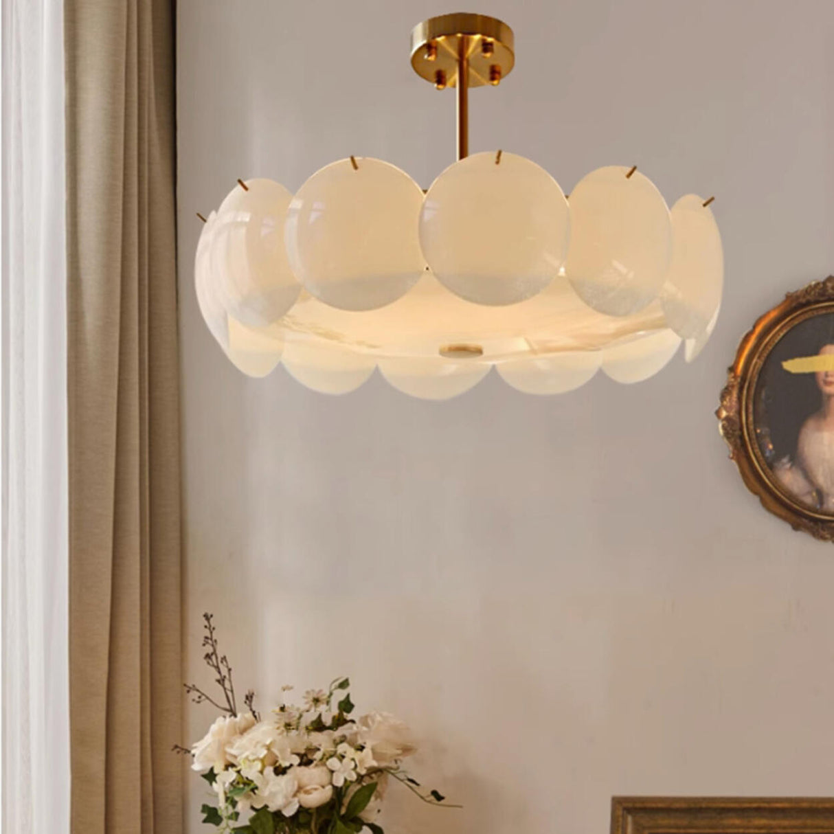 Modern Round Gold Glass Semi-Flush Ceiling Light Image - 23