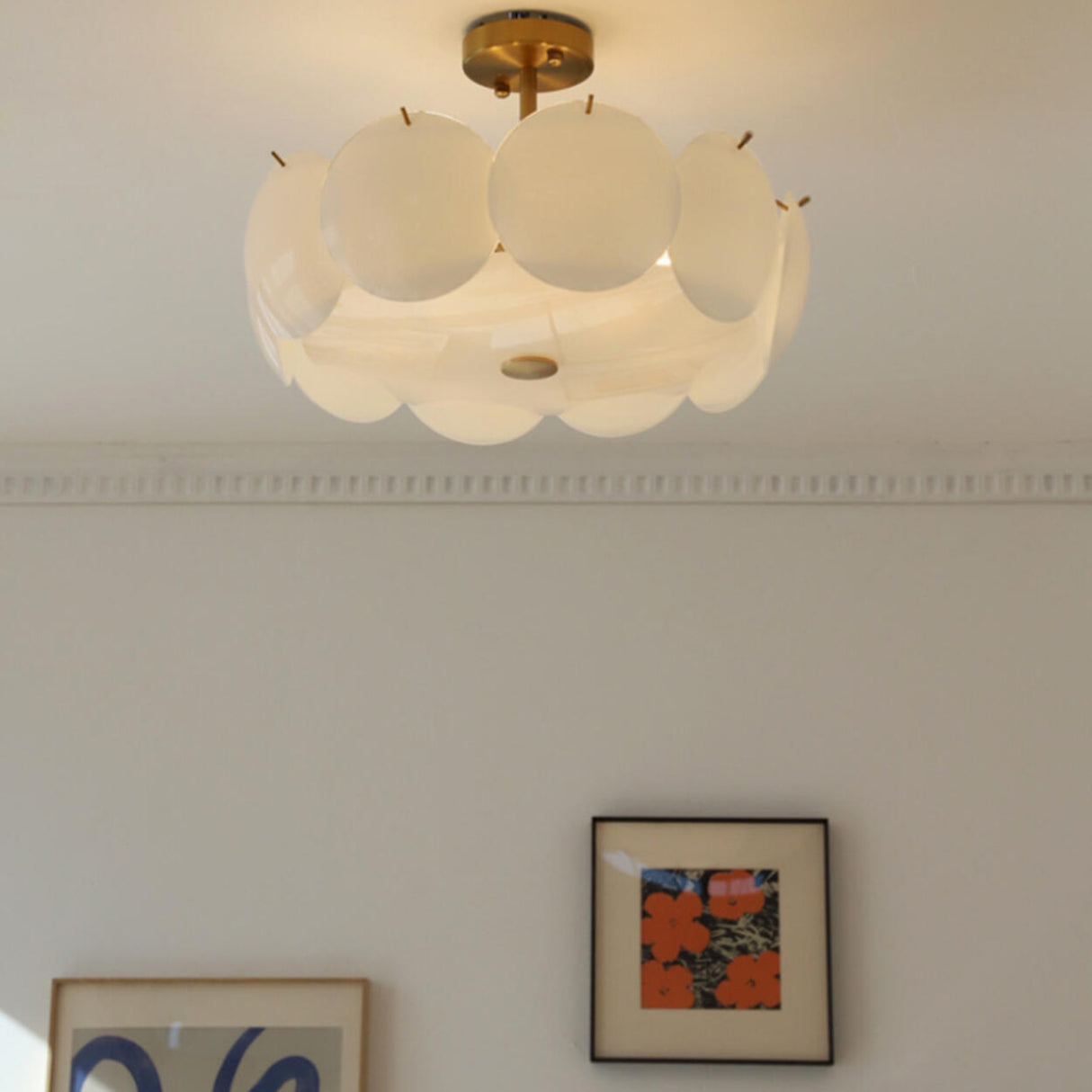 Modern Round Gold Glass Semi-Flush Ceiling Light Image - 24