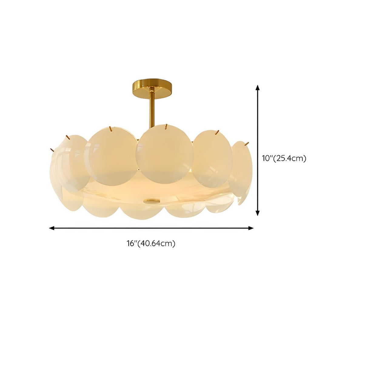 Modern Round Gold Glass Semi-Flush Ceiling Light 