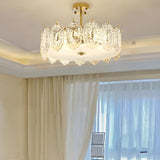 Modern Round Gold Glass Semi-Flush Ceiling Light Image - 3