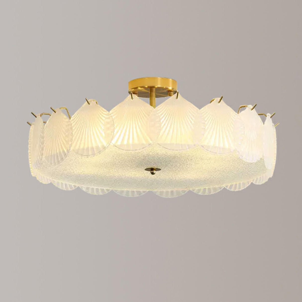 Modern Round Gold Glass Semi-Flush Ceiling Light Image - 4