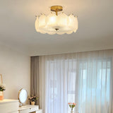 Modern Round Gold Glass Semi-Flush Ceiling Light Image - 5