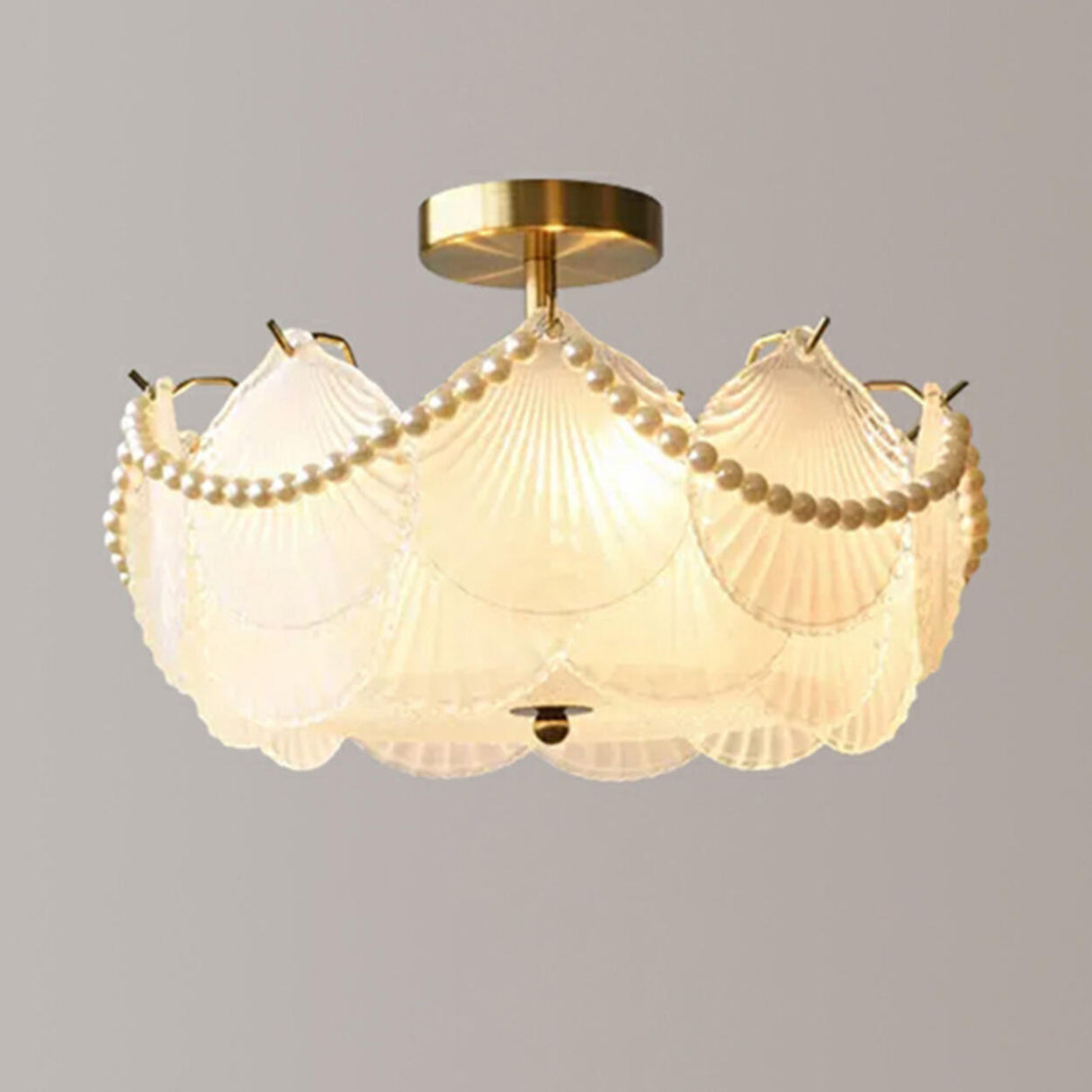 Modern Round Gold Glass Semi-Flush Ceiling Light Image - 9