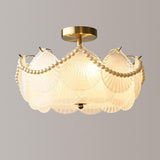 Modern Round Gold Glass Semi-Flush Ceiling Light Image - 9