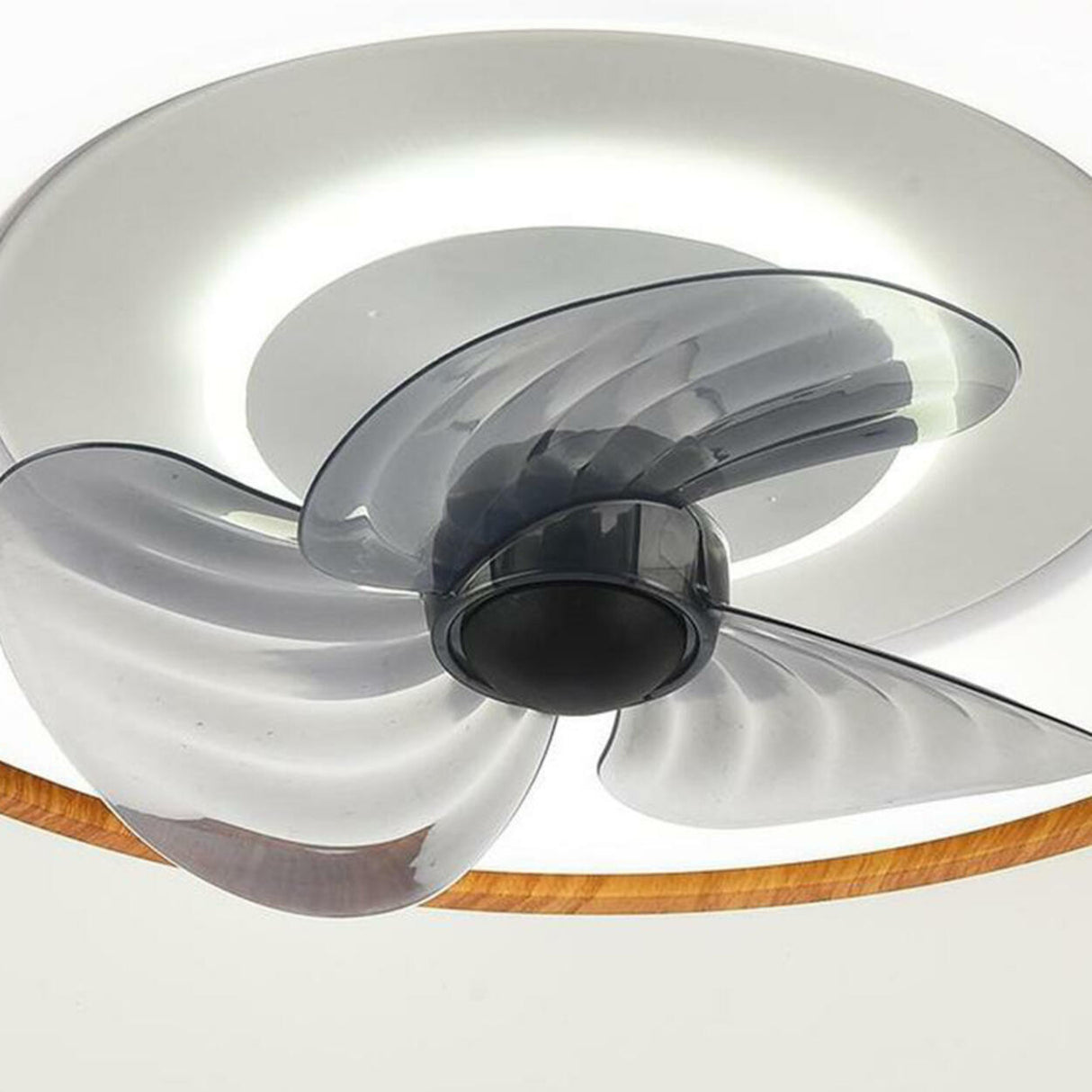 Modern Round Gray Blade Flush Ceiling Fan with Light Image - 12