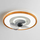 Modern Round Gray Blade Flush Ceiling Fan with Light Image - 13