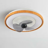 Modern Round Gray Blade Flush Ceiling Fan with Light Image - 15