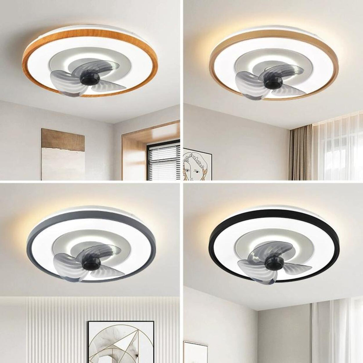 Modern Round Gray Blade Flush Ceiling Fan with Light Image - 17