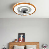 Modern Round Gray Blade Flush Ceiling Fan with Light Image - 18