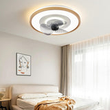 Modern Round Gray Blade Flush Ceiling Fan with Light Image - 19