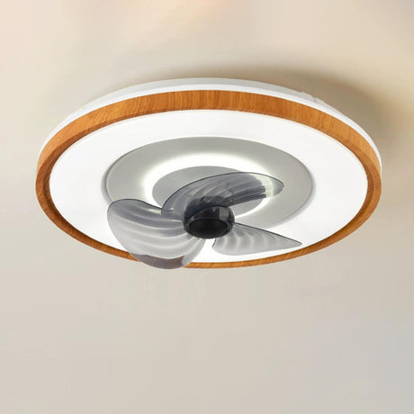 Modern Round Gray Blade Flush Ceiling Fan with Light Image - 2