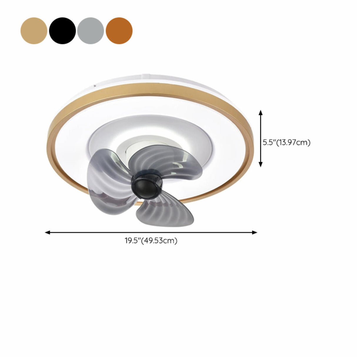 Modern Round Gray Blade Flush Ceiling Fan with Light 