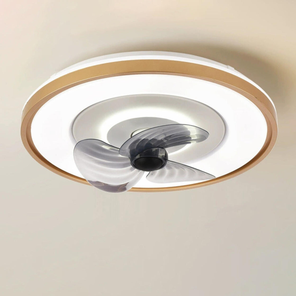 Modern Round Gray Blade Flush Ceiling Fan with Light Image - 3