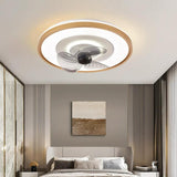 Modern Round Gray Blade Flush Ceiling Fan with Light Image - 4